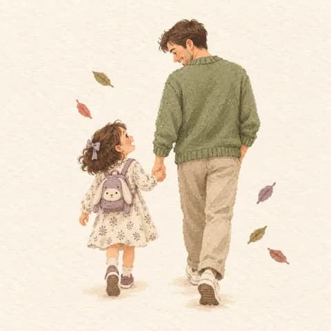 아빠와 딸이 손을 잡고 걷는 그림