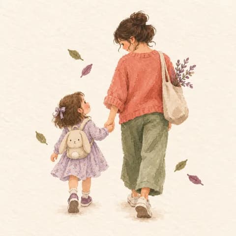 엄마와 딸이 손을 잡고 걷는 그림