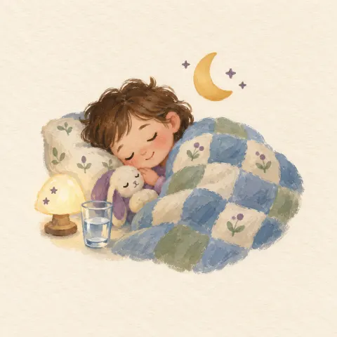 이불을 덮고 편히 잠든 여자아이 그림